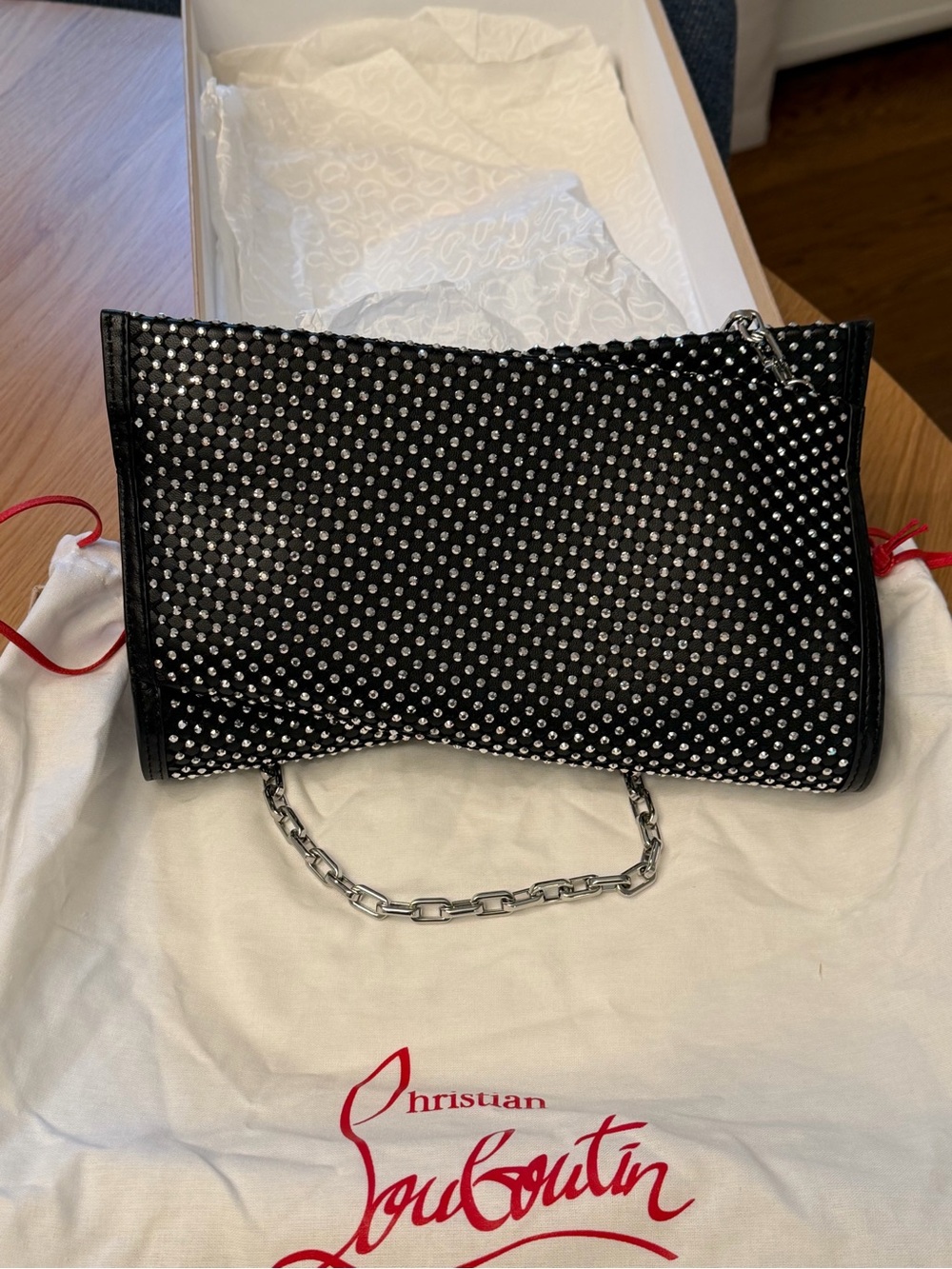 Christian Louboutin Black Crystal-Studded Chain Shoulder Clutch - Picture 4 of 10